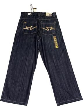 40 5IVE JUNGLE JEAN CO VINTAGE Y2K JEANS DENIM EMBROIDERY LOGO POCKET BAGGY WIDE
